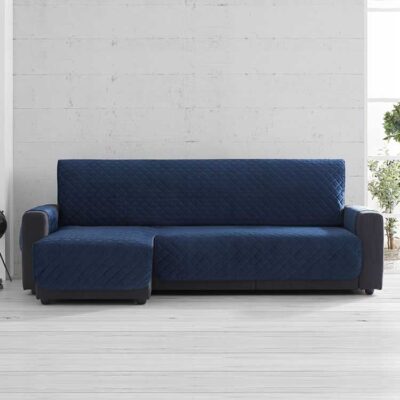 Bankbeschermer Velvet Quilt Chaise Longue Links Blauw