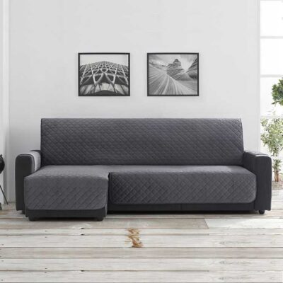 Bankbeschermer Velvet Quilt Chaise Longue Links Grijs